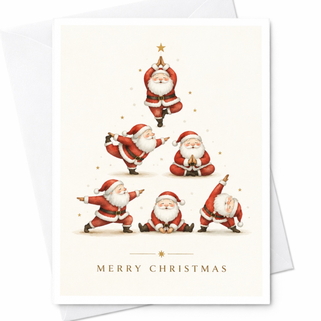 Merry Christmas Santa Yoga Poses Christmas Card Cute Holiday Greeting Card For Family Friends Festive Santa Card C7997
