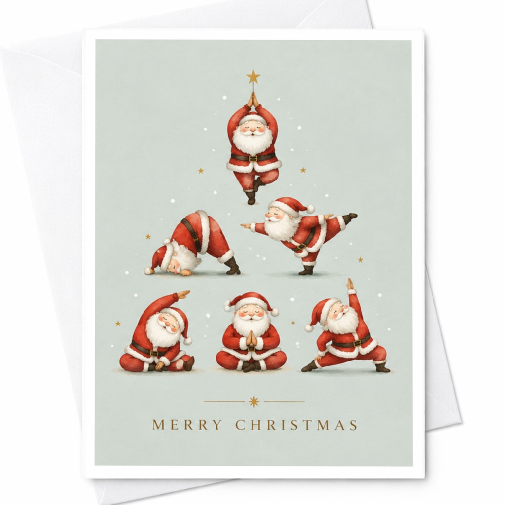 Merry Christmas Santa Yoga Poses Christmas Card Cute Holiday Greeting Card For Friends Family Festive Santa Card C7998