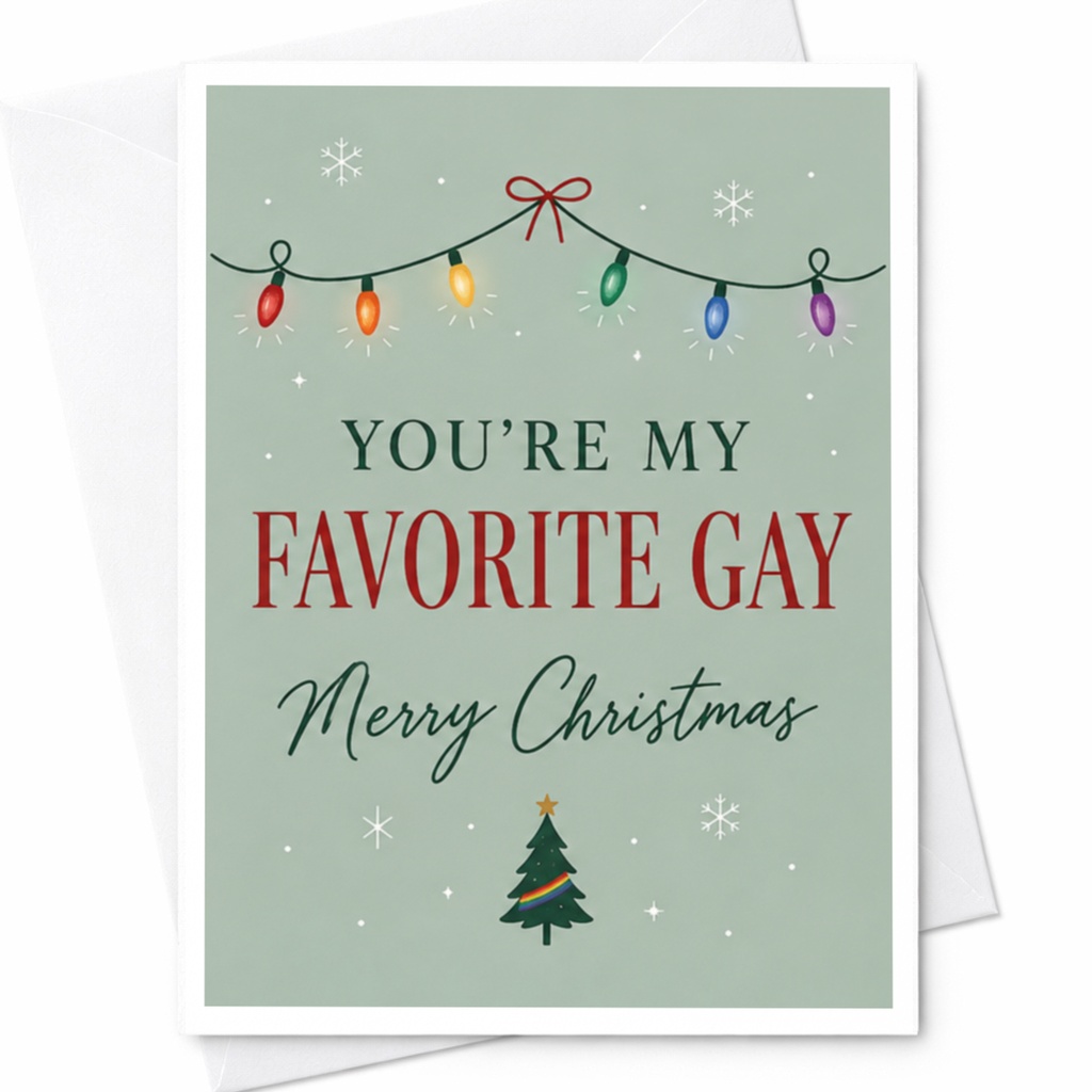 You're My Favorite Gay Merry Christmas Card Funny Lgbtq Holiday Card Cute Christmas Tree Lights Festive Greeting Card C8006
