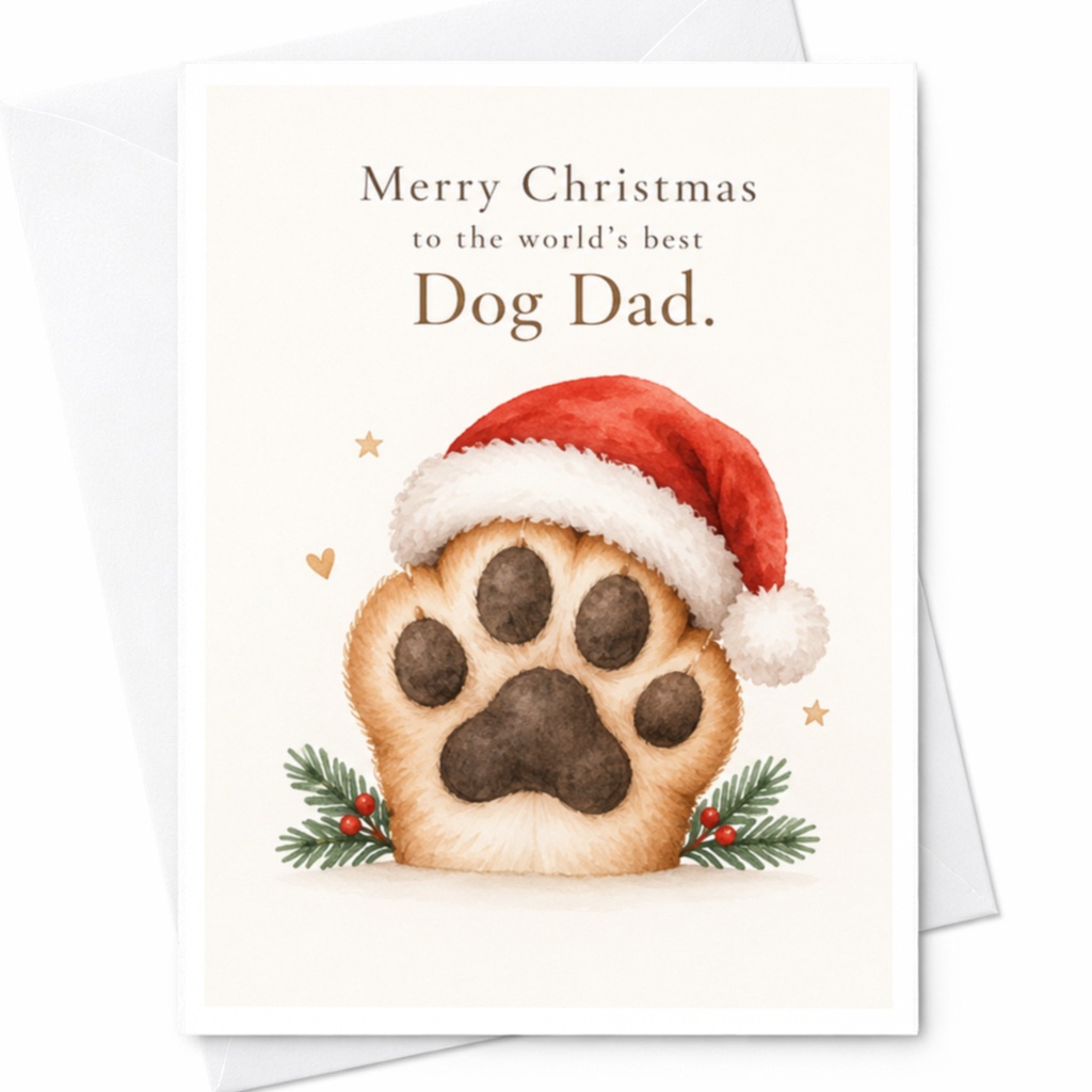 Merry Christmas To The World's Best Dog Dad Christmas Card Cute Dog Paw Santa Hat Holiday Card For Dog Lovers C8012