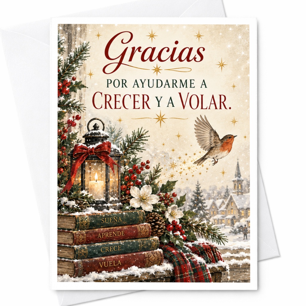 Gracias Por Ayudarme A Crecer Y A Volar Thank You Card Bird Lantern Books Winter Scene Gratitude Card For Mentor Teacher C8028