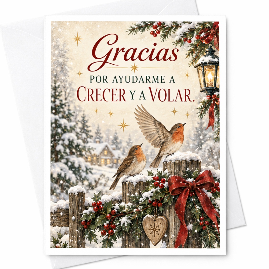 Gracias Por Ayudarme A Crecer Y A Volar Thank You Card Holiday Birds Winter Scene Christmas Card For Mentor Teacher C8029