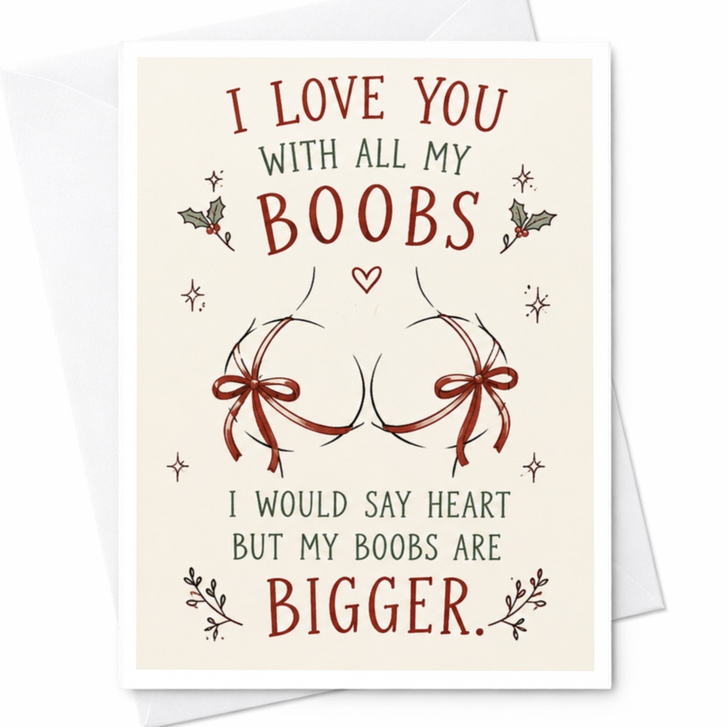 I Love You With All My Boobs Funny Love Card Romantic Greeting Card For Her Cute Anniversary Card Valentine C8032