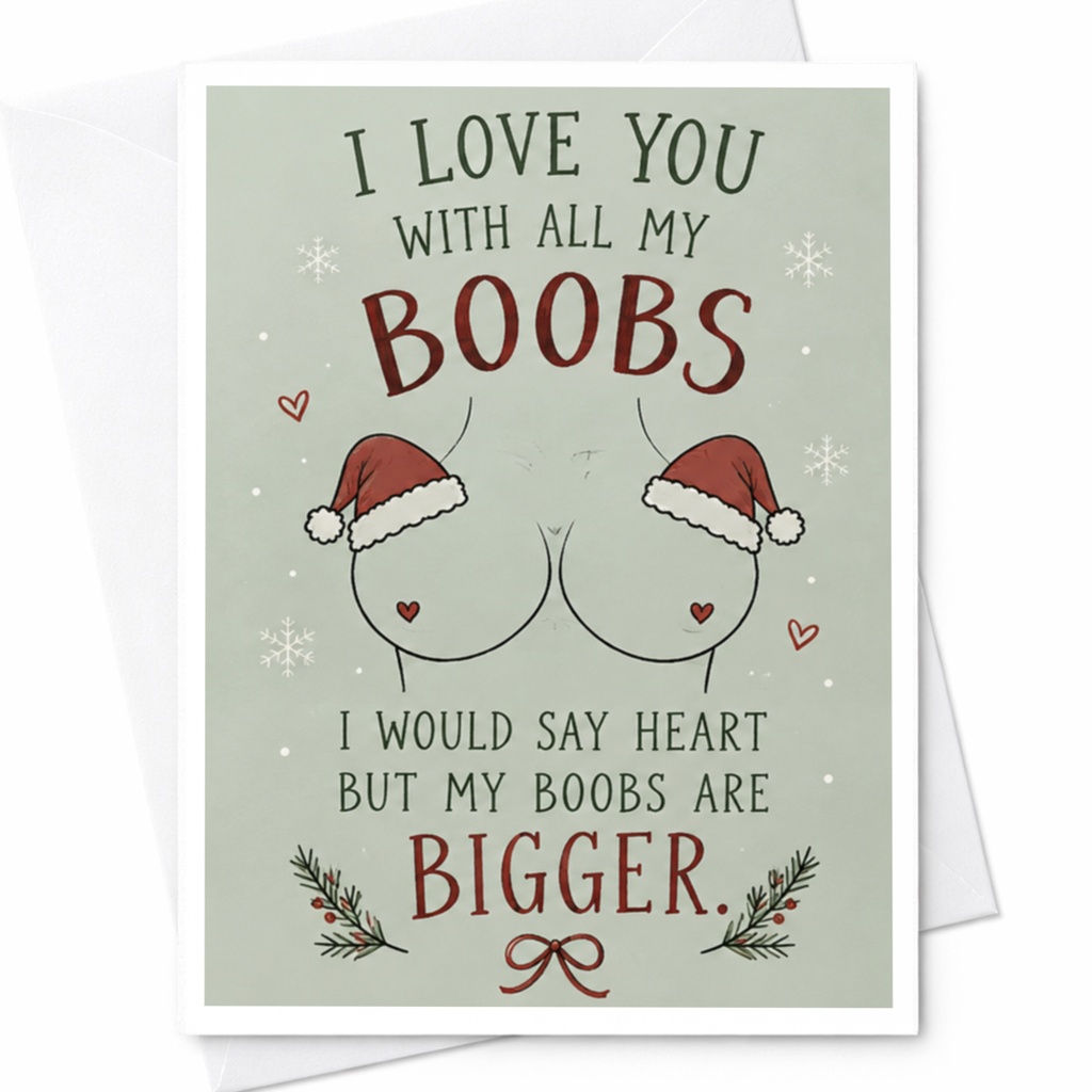 I Love You With All My Boobs Funny Love Card Christmas Card For Partner Cute Festive Greeting Card Romantic Holiday C8033