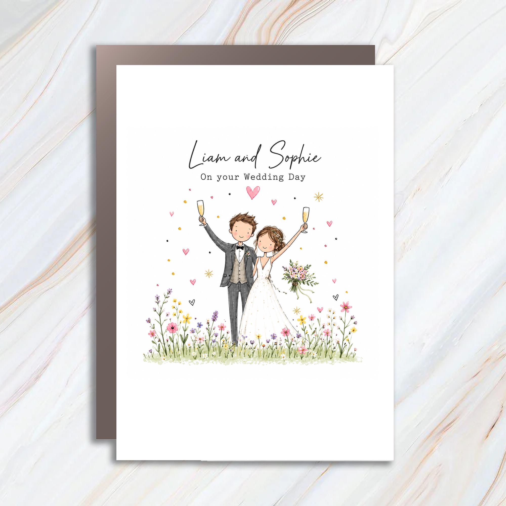 Liam And Sophie On Your Wedding Day Cute Wedding Card Bride And Groom Illustration Romantic Greeting Card For Couple C48