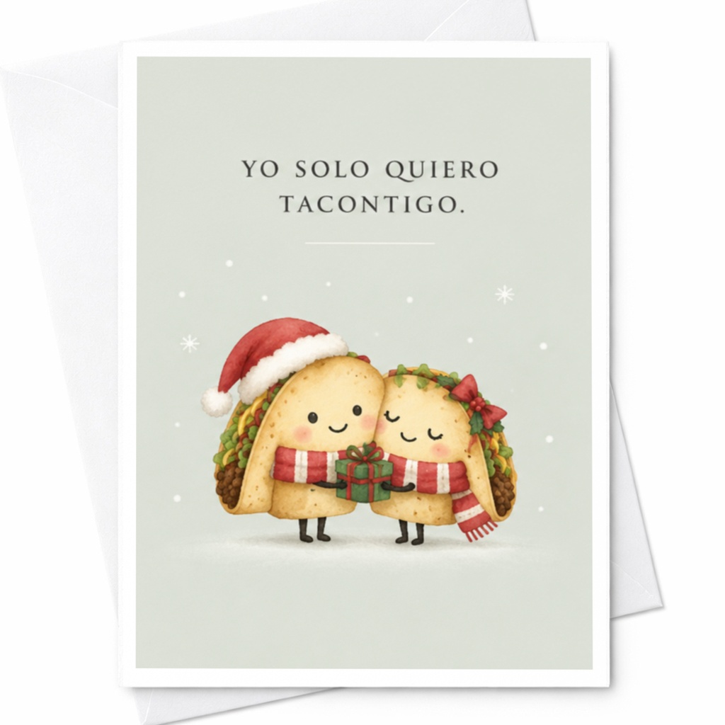 Yo Solo Quiero Tacontigo. Cute Christmas Card Taco Couple Holiday Greeting Card For Partner Funny Romantic Xmas Card C8046