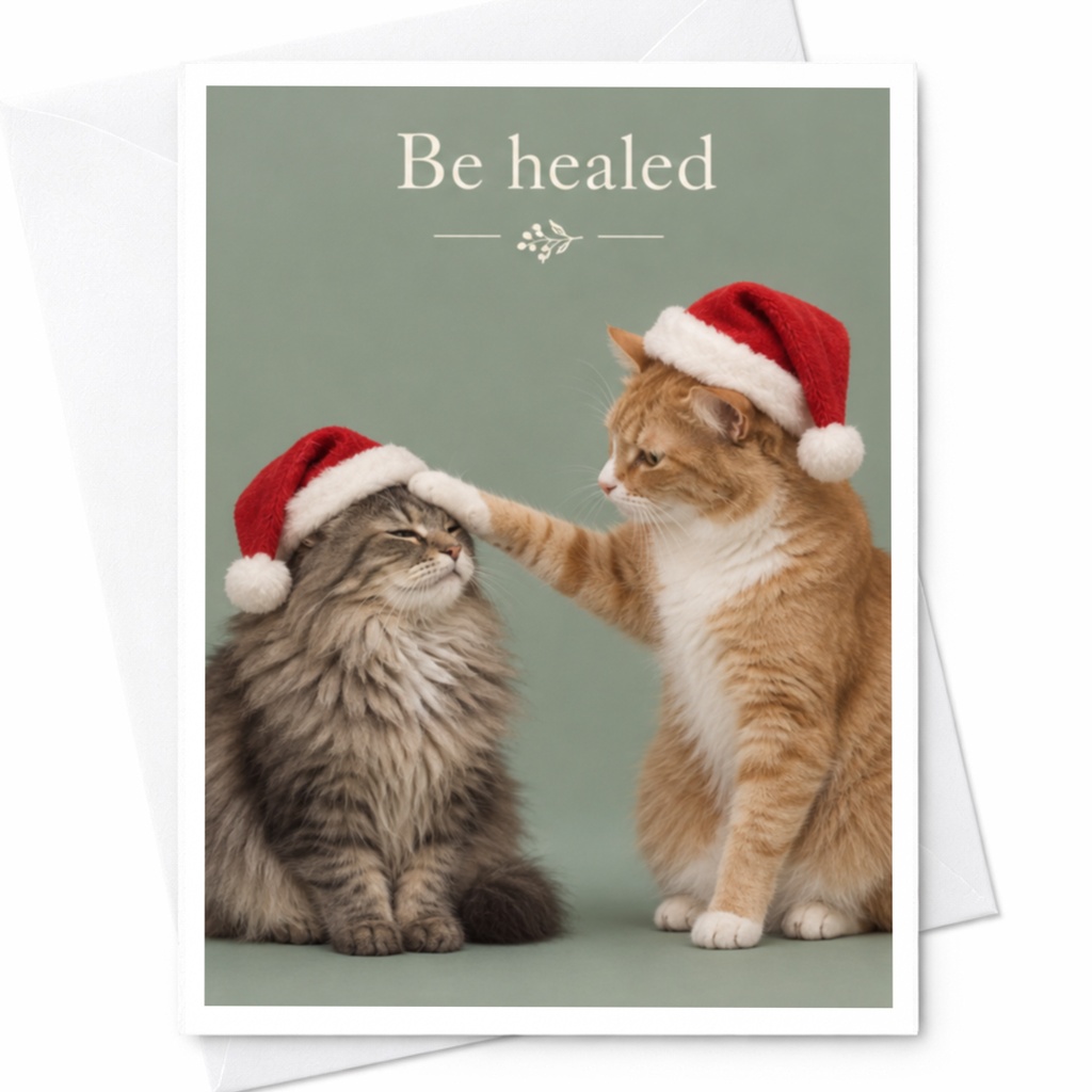 Be Healed Christmas Card Cute Cats With Santa Hats Funny Holiday Greeting Card For Cat Lover Get Well Soon Card C8050