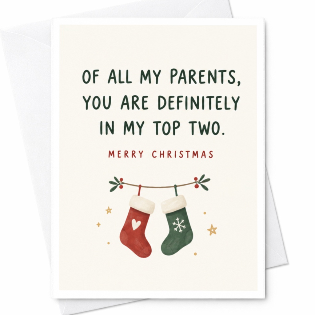 Of All My Parents, You Are Definitely In My Top Two. Merry Christmas Funny Christmas Card For Parents Holiday Greeting Card Cute S C8059