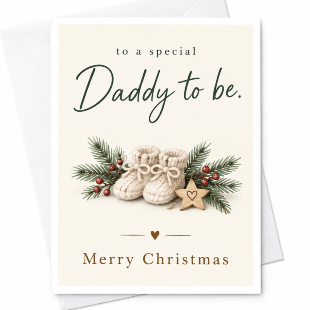 To A Special Daddy To Be. Merry Christmas Card New Dad Holiday Greeting Card Expecting Father Xmas Card Cute Baby Booties C8067