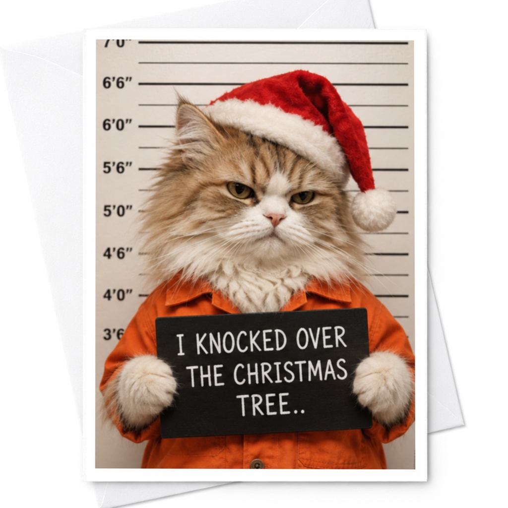I Knocked Over The Christmas Tree.. Funny Cat Christmas Card Cute Holiday Greeting Card For Cat Lover Xmas Card C8072