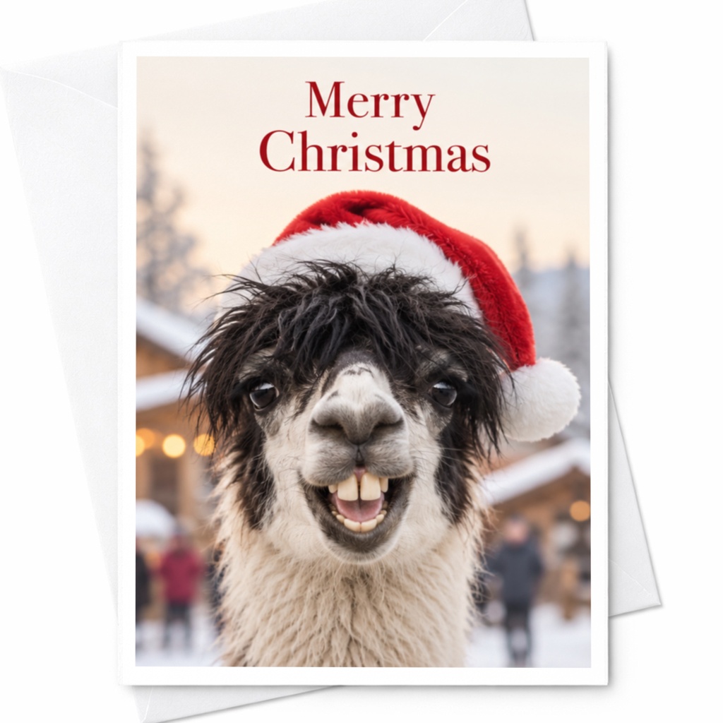 Merry Christmas Funny Llama Christmas Card Cute Animal Holiday Greeting Card For Friends Family Festive Santa Hat Card C8073