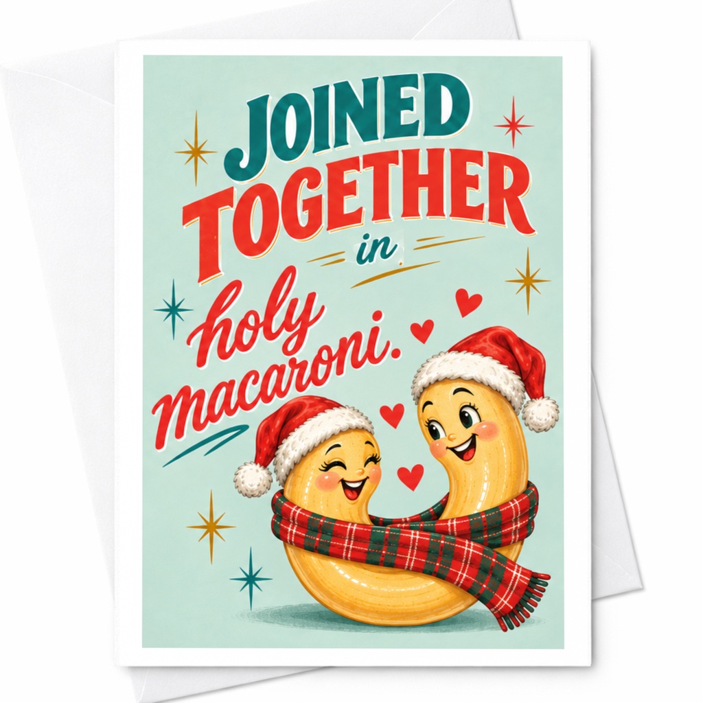 Joined Together In Holy Macaroni Christmas Card Cute Holiday Greeting Card For Couple Funny Macaroni Love Card C8078