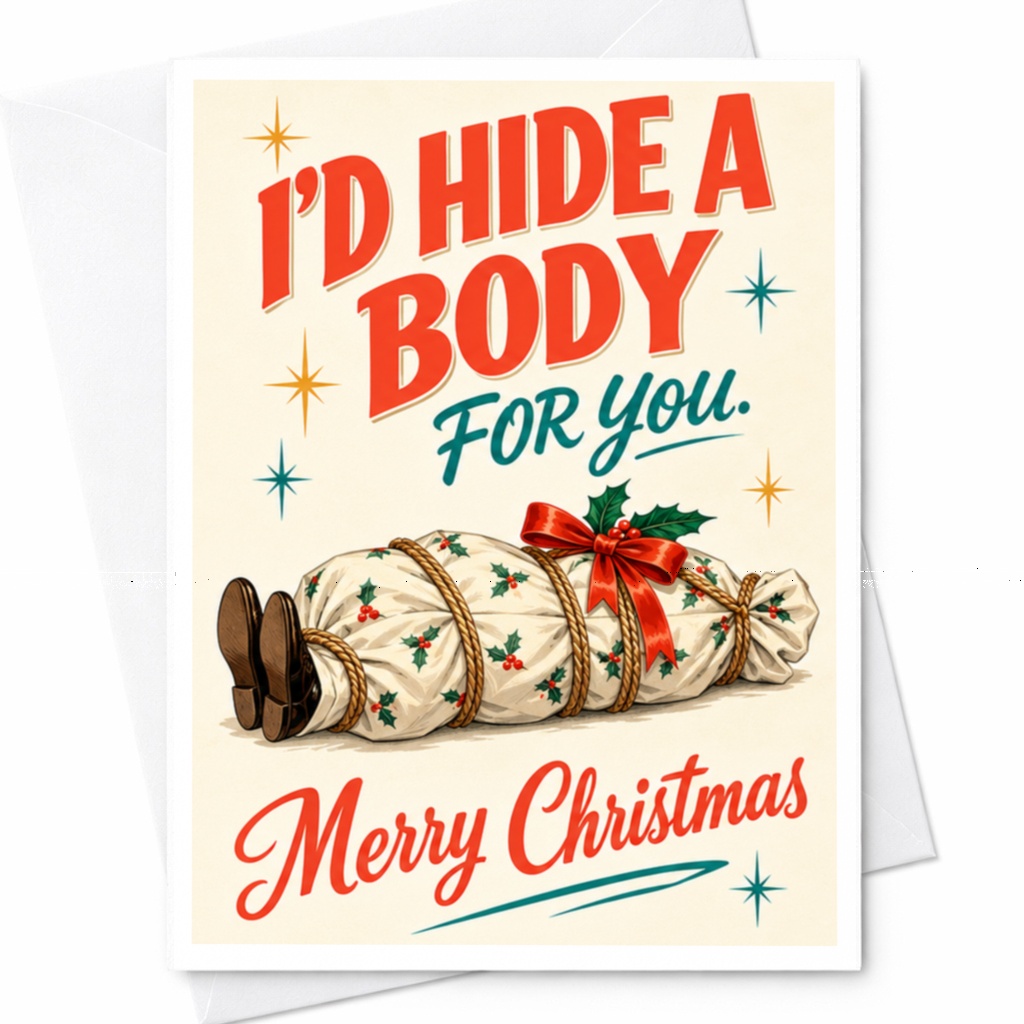 I'd Hide A Body For You. Merry Christmas Funny Christmas Card Holiday Greeting Card For Friend Unique Xmas Card C8079