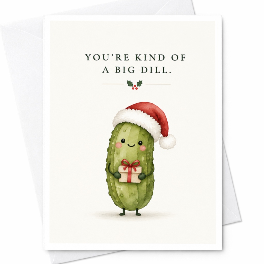 You're Kind Of A Big Dill Christmas Card Funny Holiday Greeting Card Cute Pickle Santa Hat Festive Card For Friend C8083