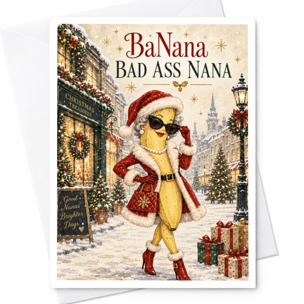 Banana Bad Ass Nana Funny Christmas Card For Grandma Holiday Greeting Card Cute Santa Banana For Nana C8089