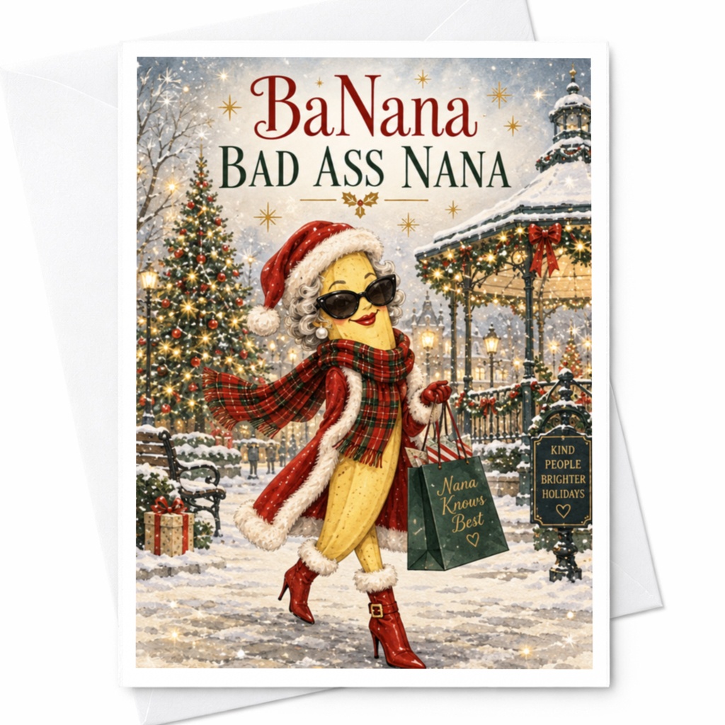 Banana Bad Ass Nana Funny Christmas Card For Nana Holiday Greeting Card Cute Santa Banana Xmas Card C8090