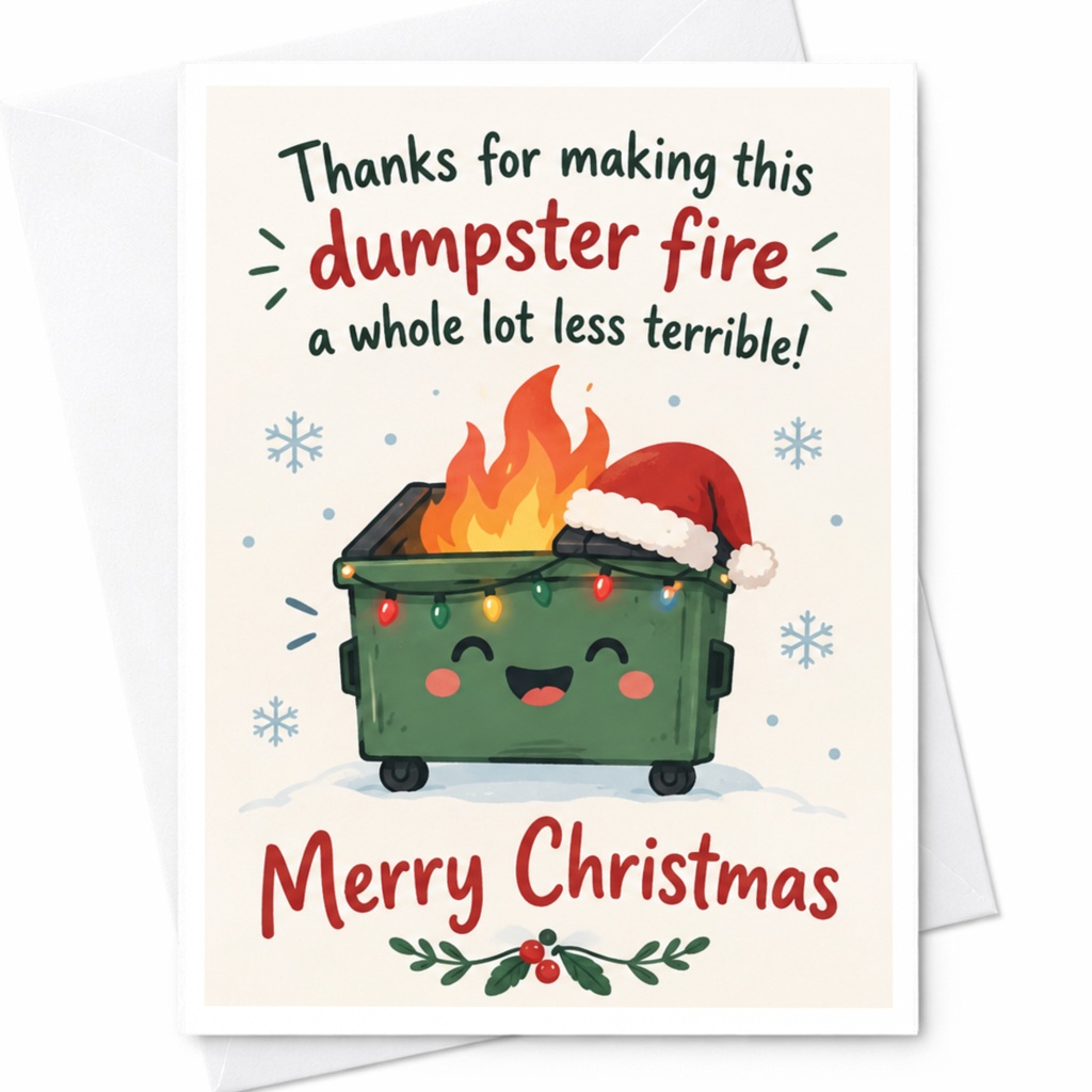 Thanks For Making This Dumpster Fire A Whole Lot Less Terrible! Merry Christmas Funny Christmas Card Holiday Cute Festive Gr C8101