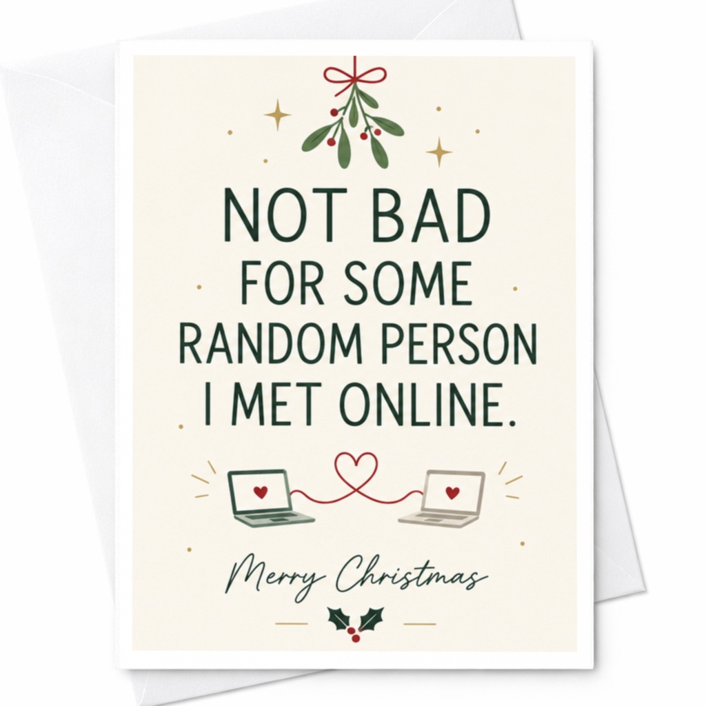 Not Bad For Some Random Person I Met Online. Merry Christmas Card Funny Holiday Greeting For Partner Cute Laptops C8107
