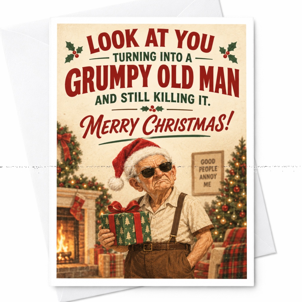 Look At You Turning Into A Grumpy Old Man And Still Killing It. Merry Christmas! Funny Christmas Card For Him Dad Grandpa C8114