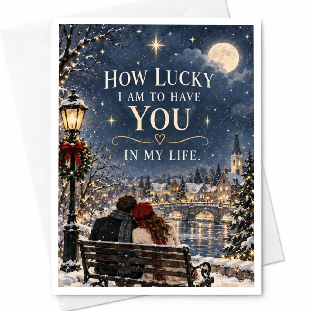 How Lucky I Am To Have You In My Life Romantic Greeting Card Winter Scene Couple Love Card Anniversary Card For Partner C8123