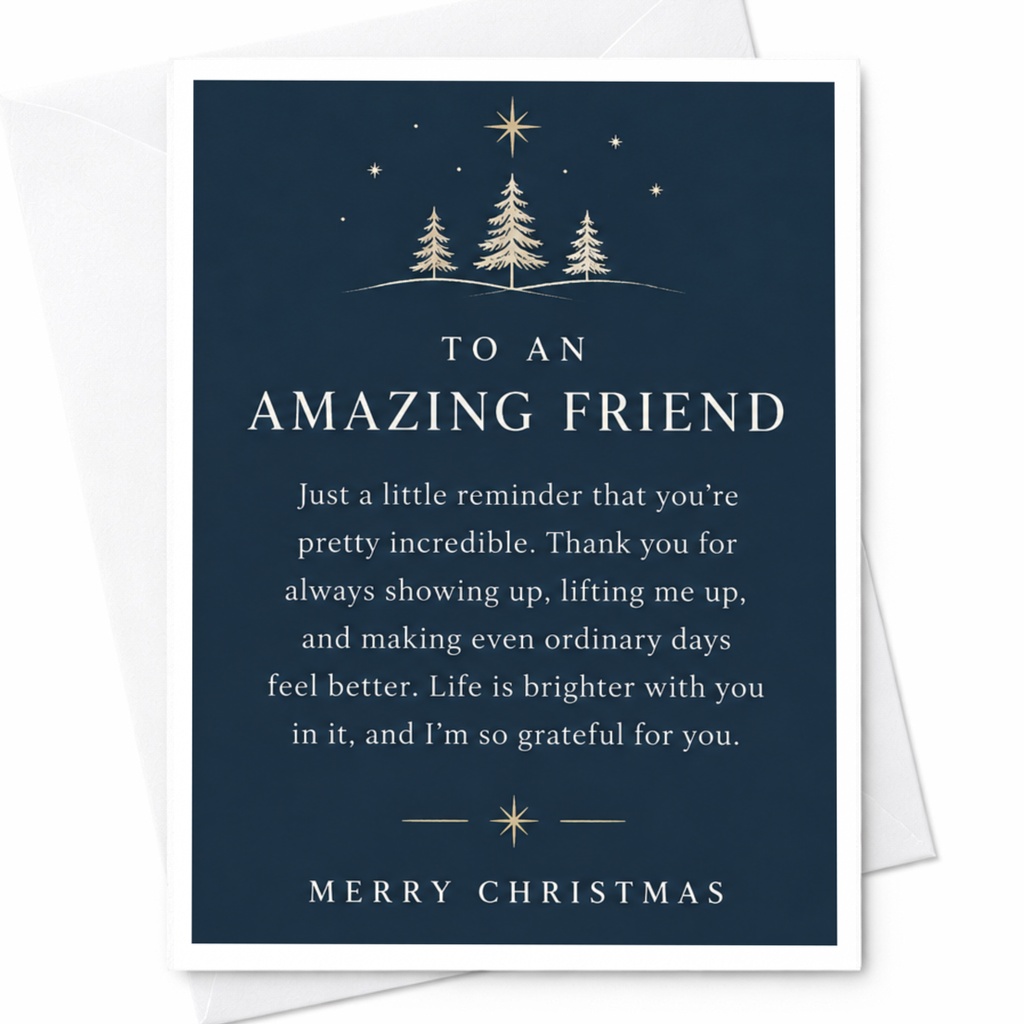 To An Amazing Friend Merry Christmas Card Holiday Greeting Card For Friend Festive Christmas Trees Stars C8127