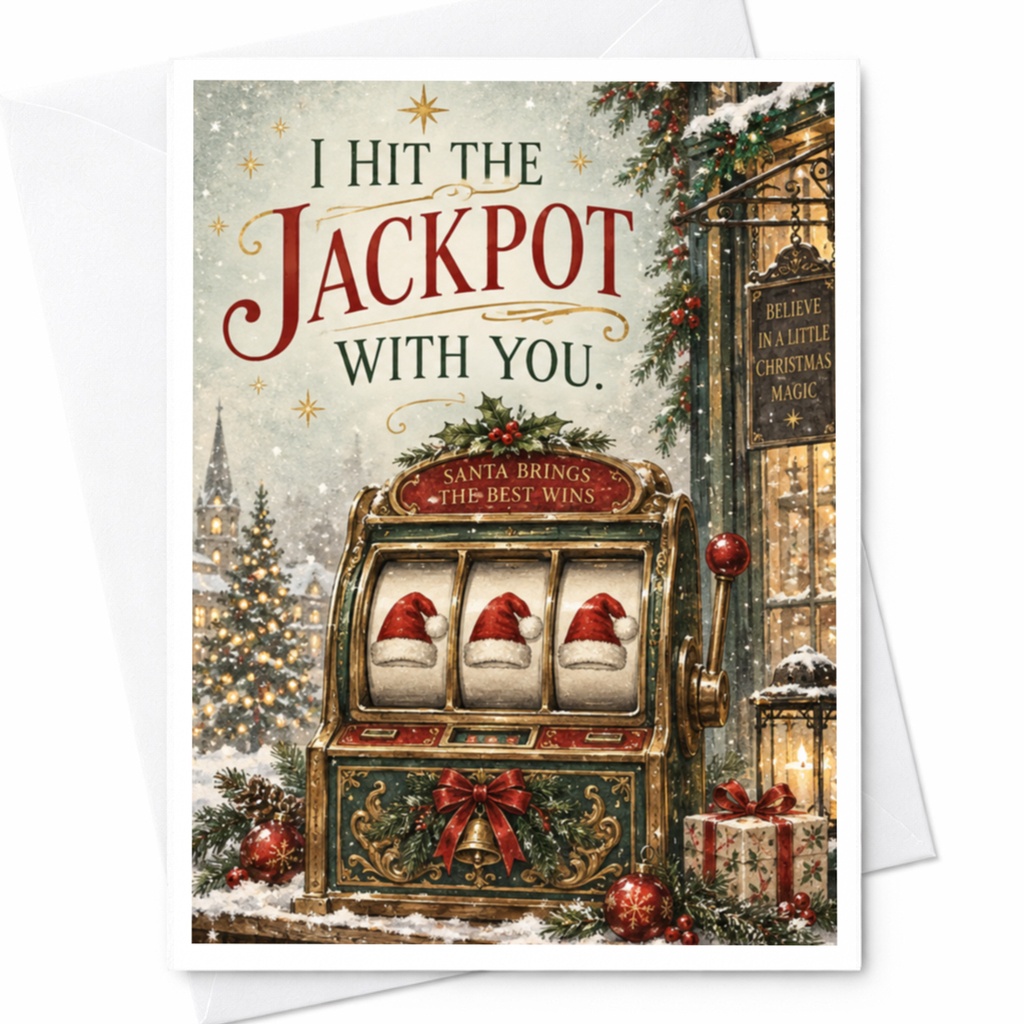 I Hit The Jackpot With You Christmas Card Romantic Holiday Greeting Card For Partner Cute Festive Slot Machine C8129