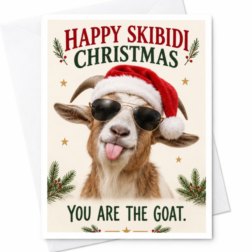 Happy Skibidi Christmas You Are The Goat Funny Christmas Card Goat Lover Holiday Greeting Card Cute Animal Xmas Card C8130