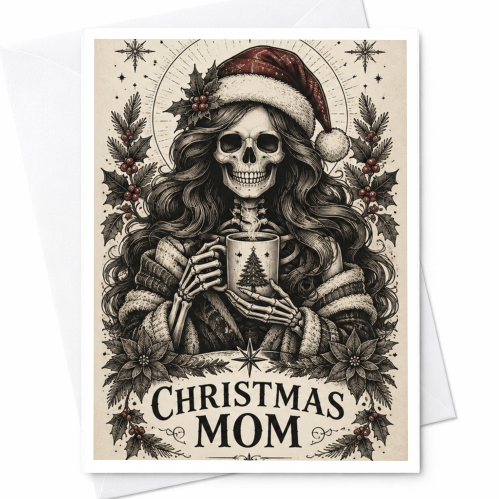 Christmas Mom Funny Christmas Card Skeleton With Santa Hat For Mom Holiday Greeting Card Unique Xmas Card For Her C8132