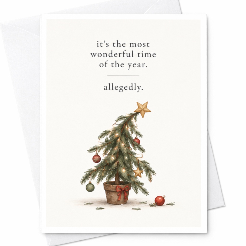 It's The Most Wonderful Time Of The Year. Allegedly. Funny Christmas Card Holiday Greeting Card For Friend Family Cute Tree C8043