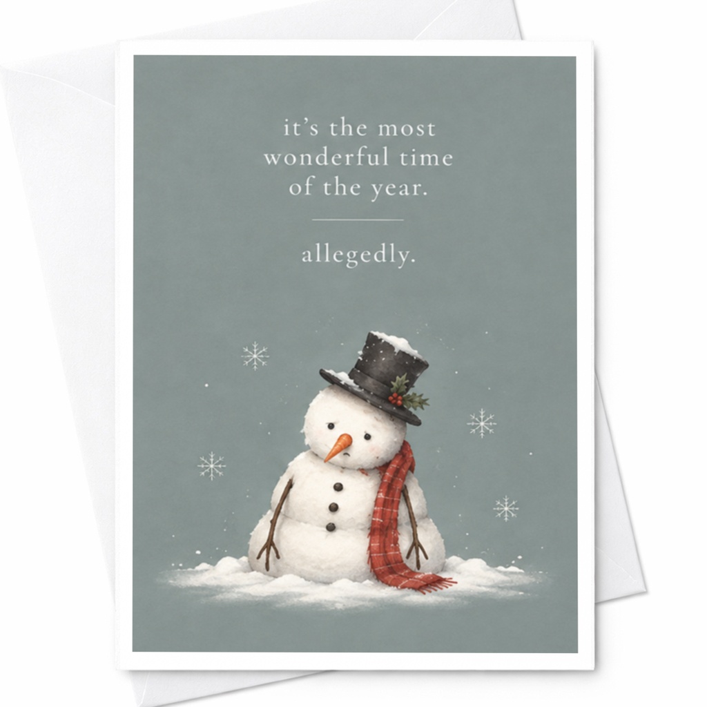It's The Most Wonderful Time Of The Year. Allegedly. Funny Christmas Card Snowman Winter Holiday Greeting Card Cute Seasonal C8044