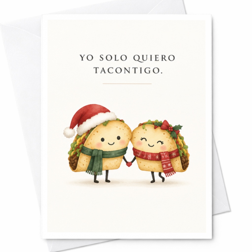 Yo Solo Quiero Tacontigo. Cute Christmas Card Taco Couple Holiday Greeting Card Funny Love Card For Partner Romantic C8045