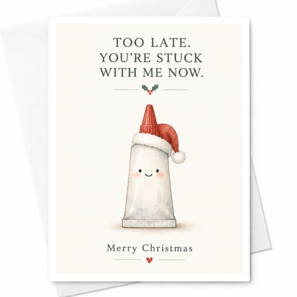 Too Late. You're Stuck With Me Now. Merry Christmas Card Cute Holiday Greeting Card Funny Christmas Card For Partner Spouse C8047