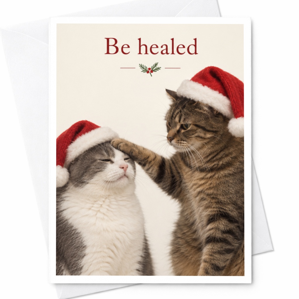Be Healed Christmas Card Cute Cats With Santa Hats Funny Holiday Greeting Card For Cat Lovers Get Well Soon C8049