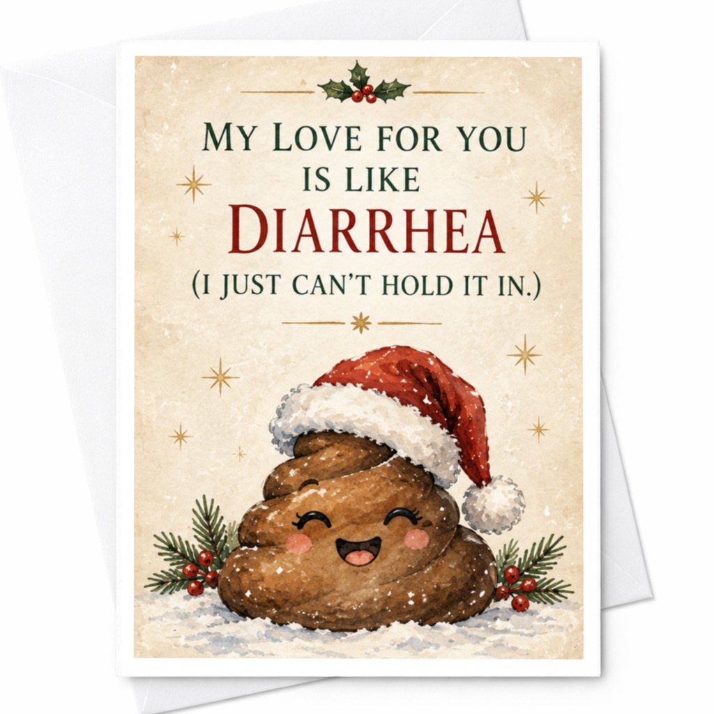My Love For You Is Like Diarrhea Funny Christmas Card Poop Emoji Santa Hat Holiday Card For Partner Cute C8051