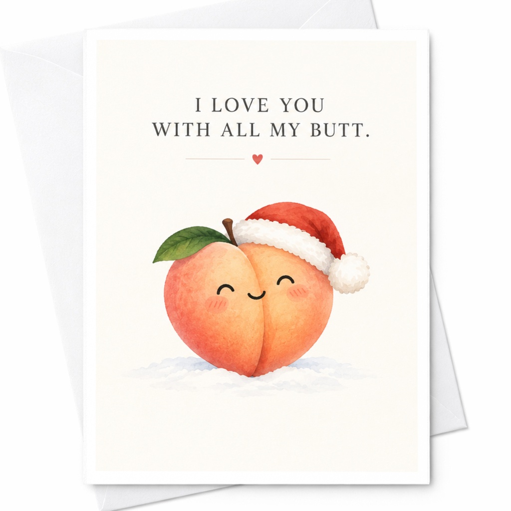 I Love You With All My Butt Funny Love Card Cute Peach Santa Hat Romantic Greeting Card For Him Her Christmas Anniversary C8055