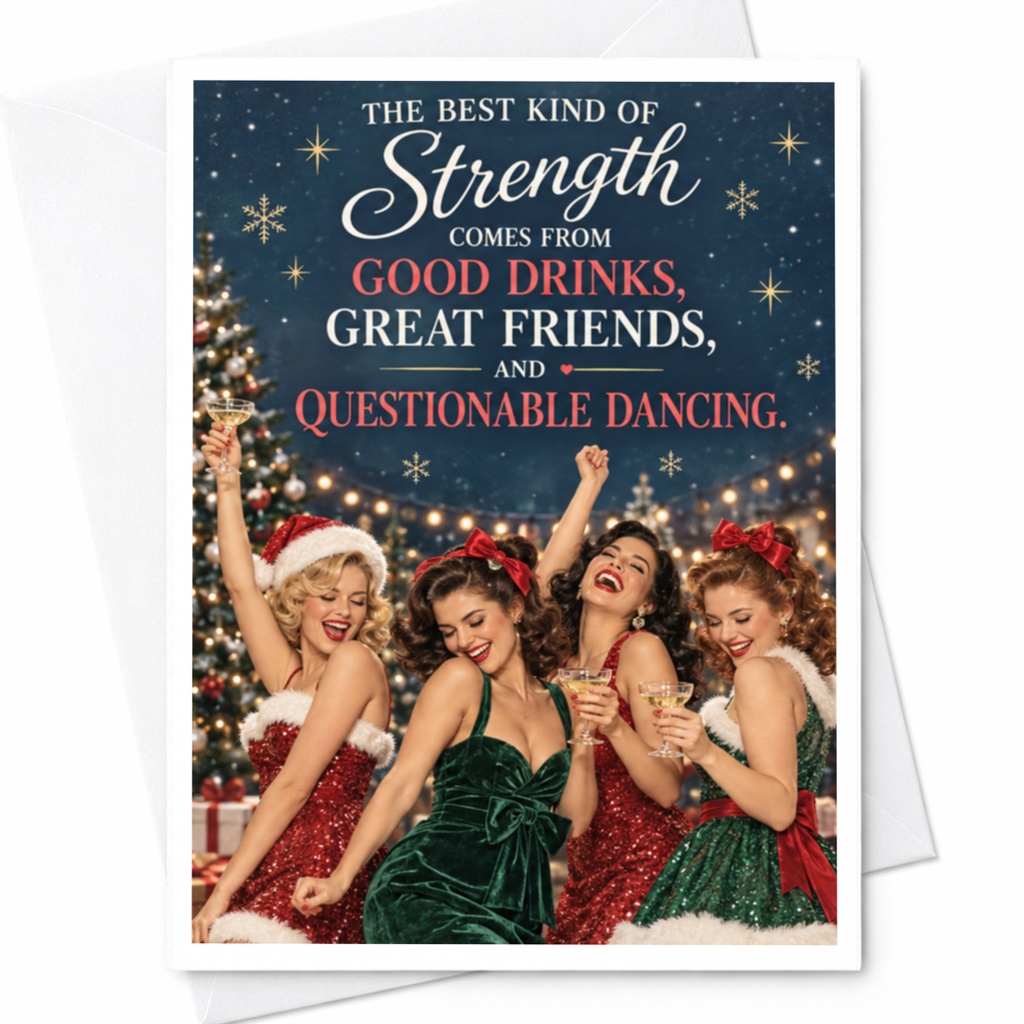 The Best Kind Of Strength Christmas Card Funny Holiday Greeting Card For Friends Good Drinks Great Friends Festive Celebration C8058