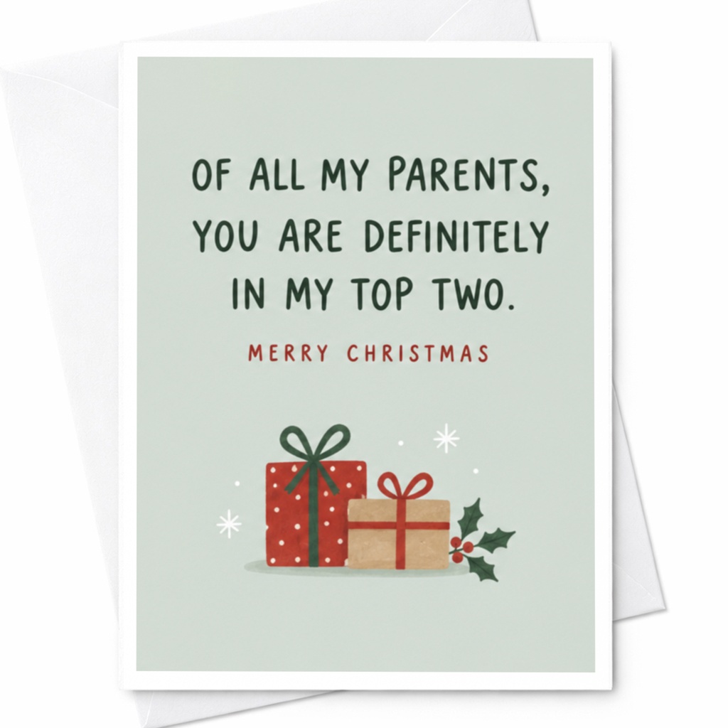 Of All My Parents, You Are Definitely In My Top Two. Merry Christmas Funny Christmas Card For Parents Holiday Greeting Card Cute G C8060