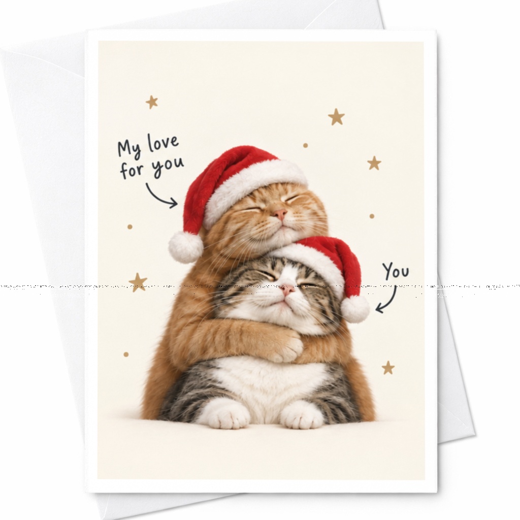 My Love For You Christmas Card Cute Cats With Santa Hats Holiday Greeting Card For Cat Lover Romantic Xmas Card C8063