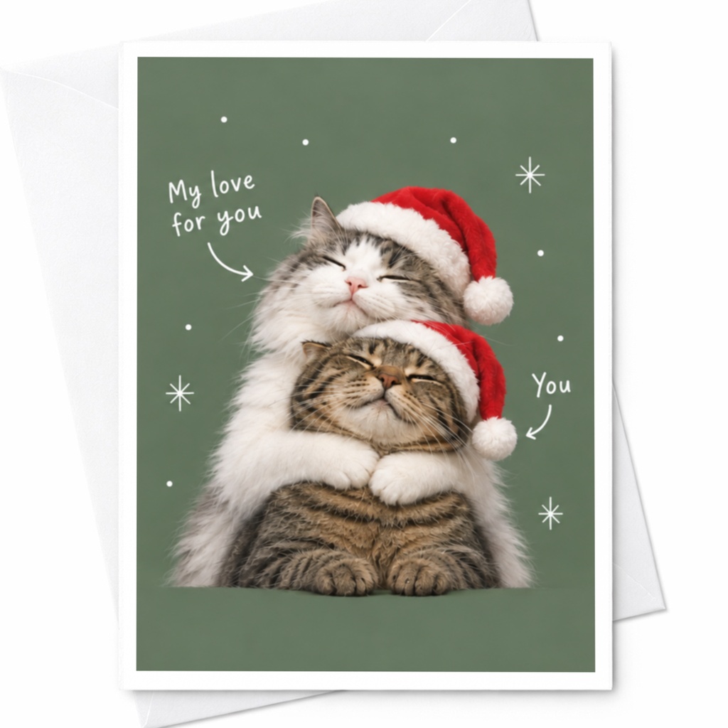 My Love For You Christmas Card Cute Cats With Santa Hats Holiday Greeting Card For Cat Lover Romantic Xmas Card C8064