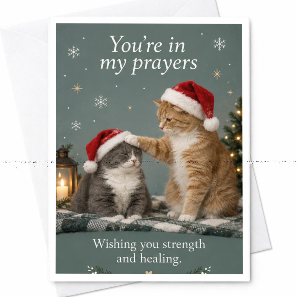You're In My Prayers Wishing You Strength And Healing Support Card Cats With Santa Hats Encouragement Greeting Card C8066