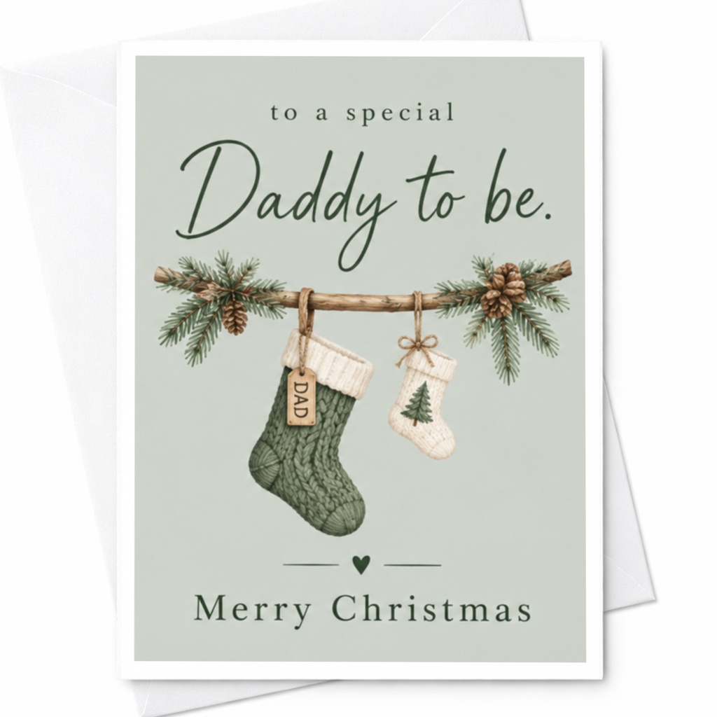To A Special Daddy To Be. Merry Christmas Card New Dad Holiday Greeting Card Expecting Father Xmas Card Cute Stocking C8068