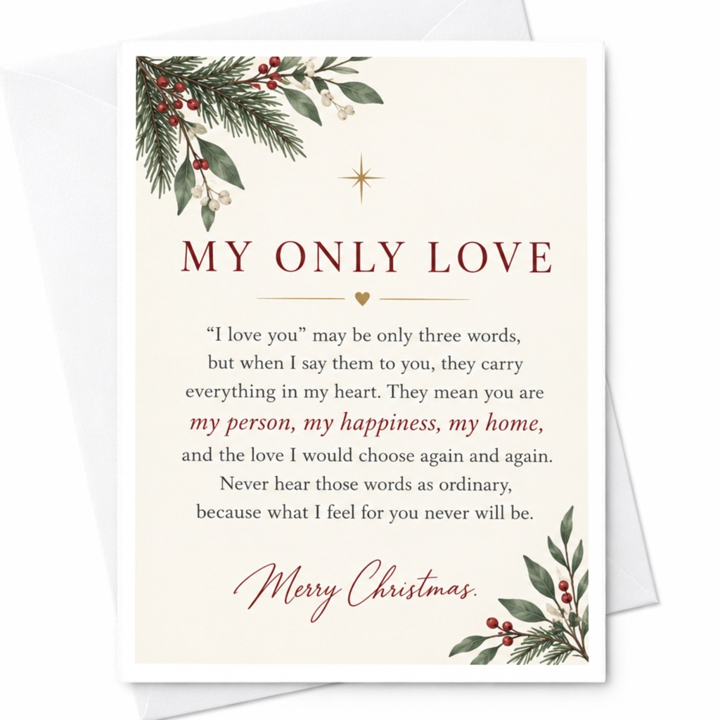 My Only Love Romantic Christmas Card For Partner Merry Christmas Card Sentimental Holiday Card For Husband Wife Couple C8069