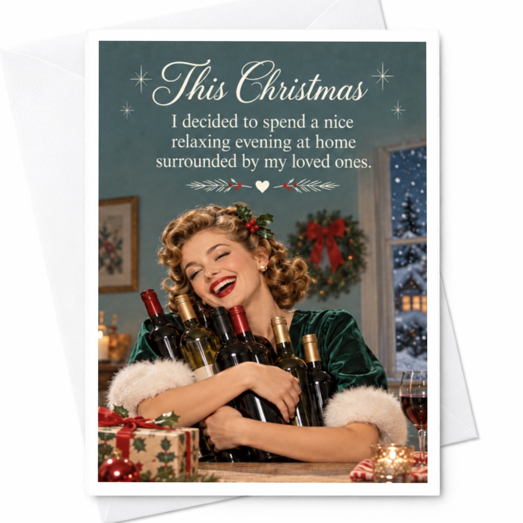 This Christmas Relaxing Evening Card Funny Christmas Card For Her Wine Lover Holiday Greeting Card Cute Festive Card C8076