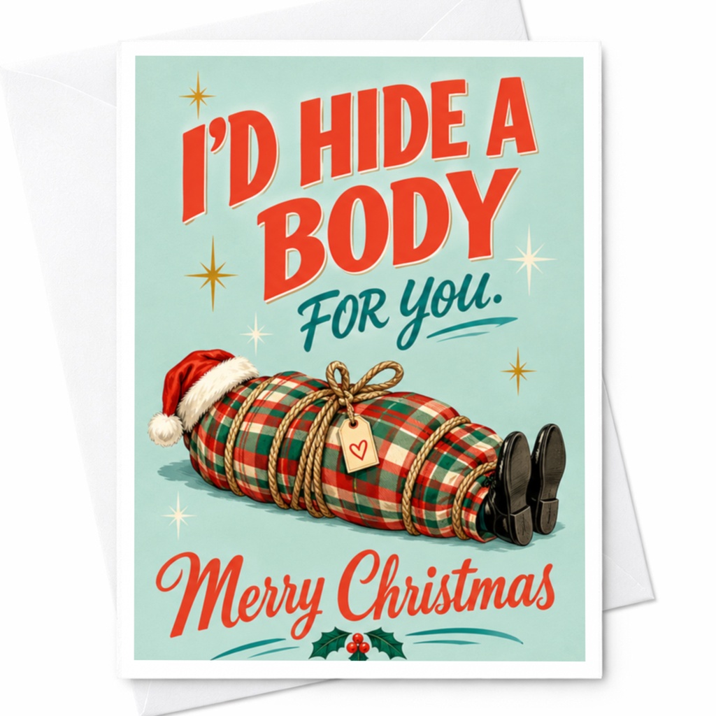 I'd Hide A Body For You. Merry Christmas Funny Christmas Card For Friend Holiday Greeting Card Cute Festive Card C8080