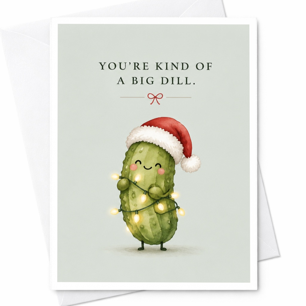 You're Kind Of A Big Dill Funny Christmas Card Cute Pickle Santa Hat Holiday Greeting Card For Friend Xmas Card C8084