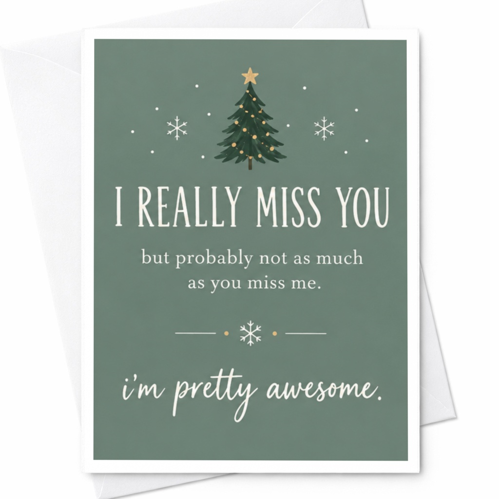 I Really Miss You Funny Christmas Card Cute Holiday Greeting Card For Friend Family I'm Pretty Awesome Winter Card C8086