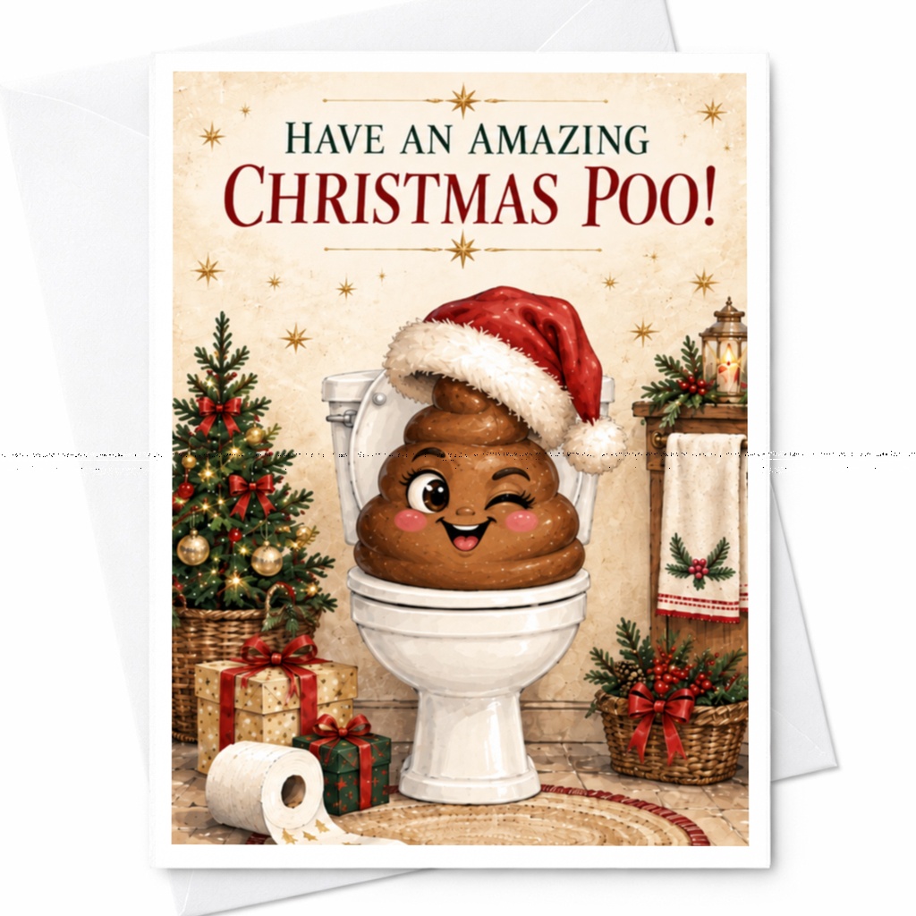 Have An Amazing Christmas Poo! Funny Christmas Card Holiday Greeting Card For Friends Family Cute Santa Hat C8095