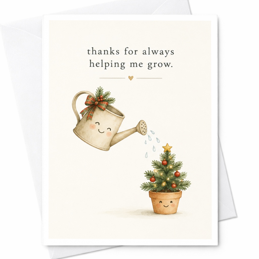 Thanks For Always Helping Me Grow. Thank You Card Cute Watering Can And Plant Illustration Appreciation Card For Teacher Mentor C8099