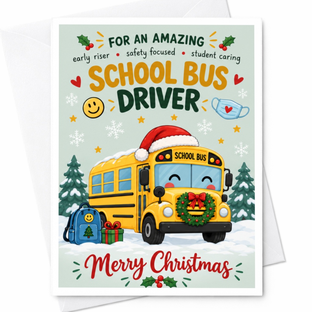 For An Amazing School Bus Driver Merry Christmas Card Holiday Greeting Card Cute Festive Card For Bus Driver Xmas Card C8109