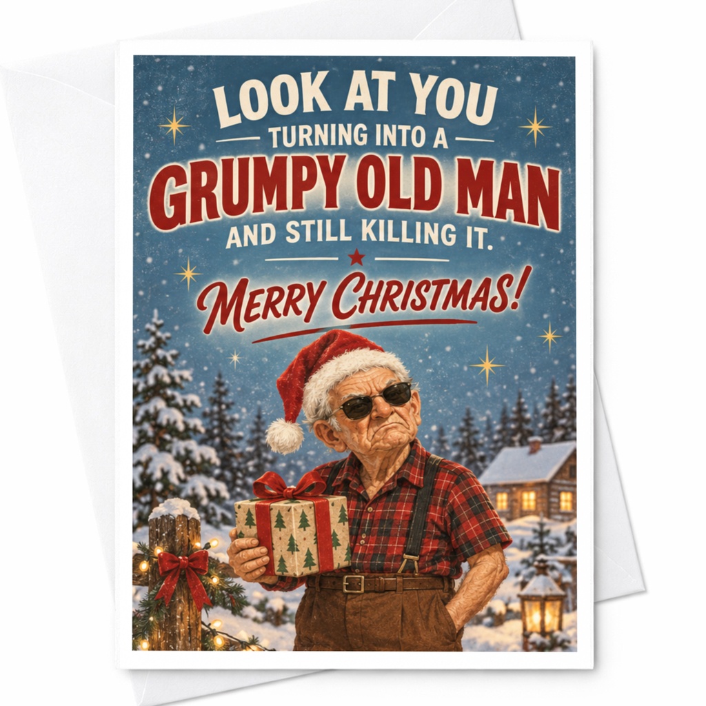 Look At You Turning Into A Grumpy Old Man And Still Killing It. Merry Christmas! Funny Christmas Card For Him Dad Grandpa C8115